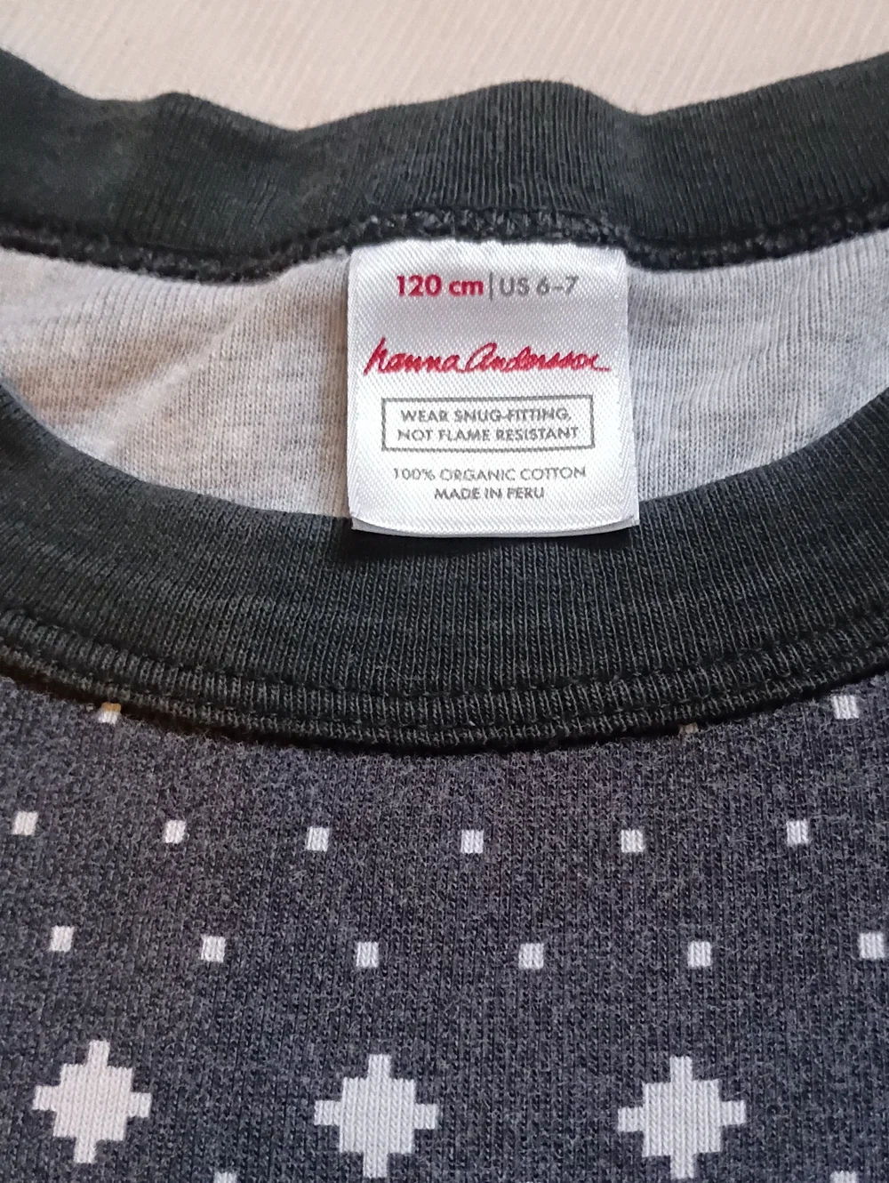 Hanna Andersson Charcoal Gray Pajama Set with Red and White Fair Isle